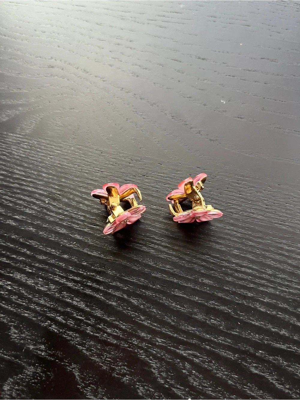 Pink Flower Mini Hair Claw Clips Gold Accent 2 Pack